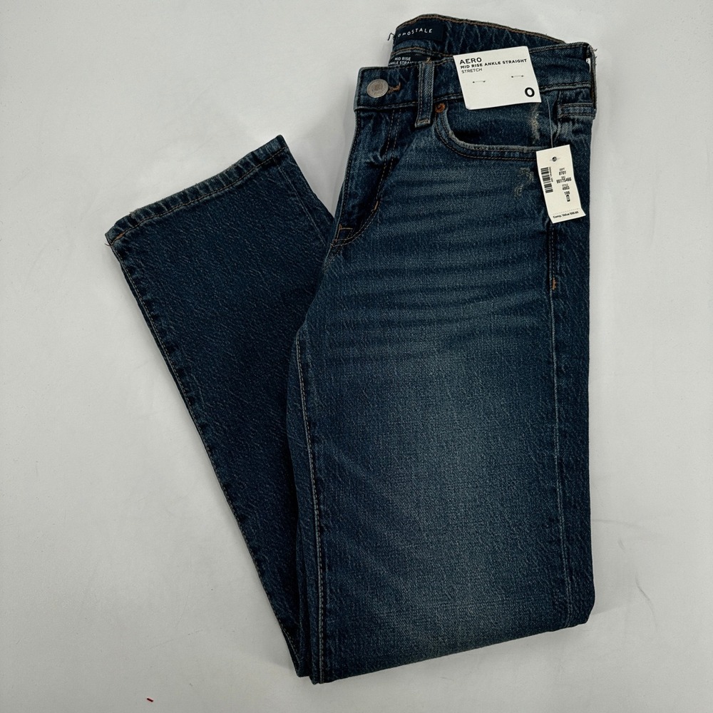 Aeropostale Womens Mid Rise Ankle Straight Jeans Stretch Size 0 NEW Modern Denim